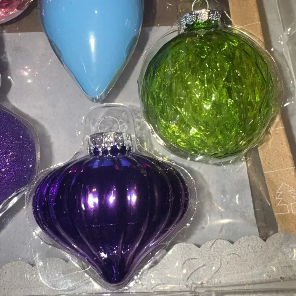NEW 2014 Target Wondershop 10 Glass Ornaments Royal Purple Pink Glitter Teardrop